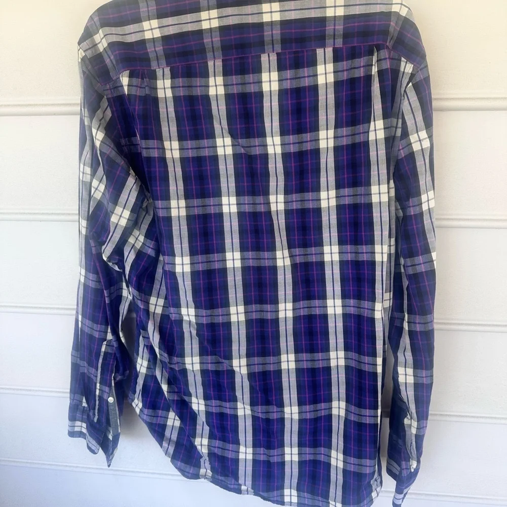 J. Crew Men's Blue and White Plaid Shirt
